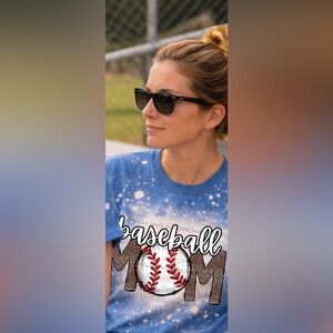 Baseball Mom Blue Bleached Graphic Tshirt Small-3X